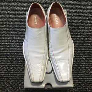 White ALDO Dress Loafers Moc Square Toe Mens Leather Slip On Shoes